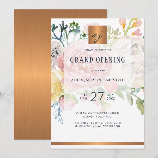 Luxe waterverf gouden schoonheidssalon grand openi kaart (Voorkant / Achterkant)