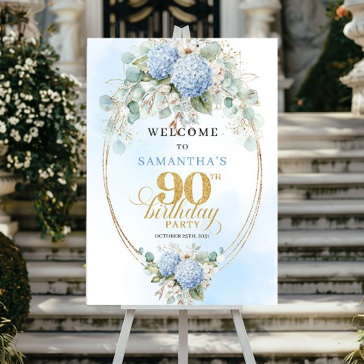 Luxe Waterverf Hydrangea's 90ste Verjaardag Welkom Poster
