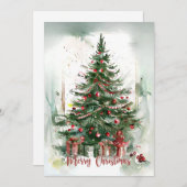 Luxe Waterverf kerstboom Feestdagenkaart (Voorkant / Achterkant)