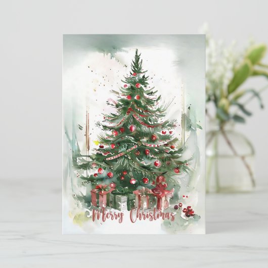 Luxe Waterverf kerstboom Feestdagenkaart (Staand voorkant)