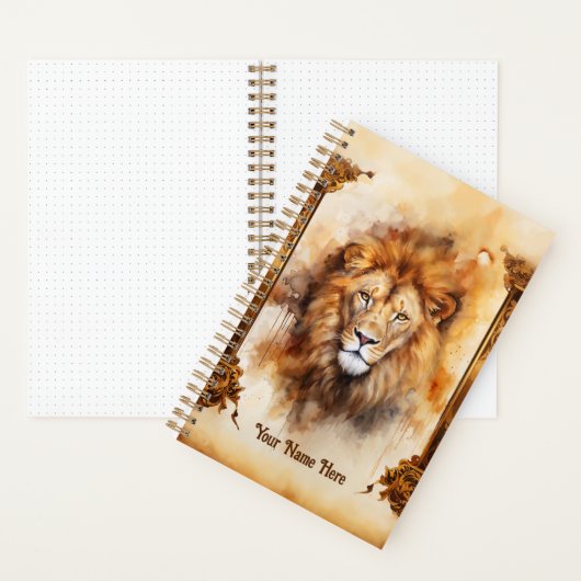 Luxe Waterverf Leeuwenportret met  Lijst Notitieboek (Binnen)
