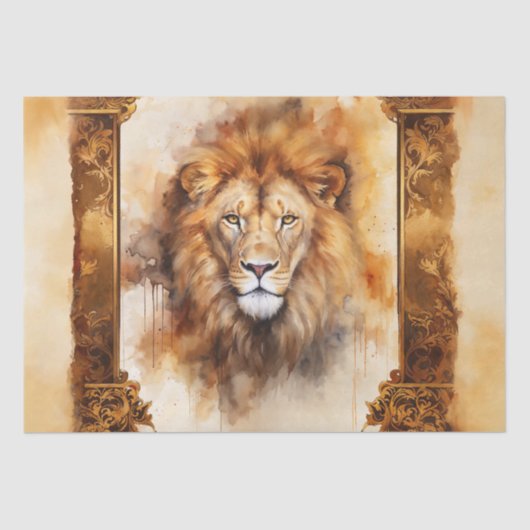 Luxe Waterverf Leeuwenportret met  Lijst Tissuepapier (Voorkant)