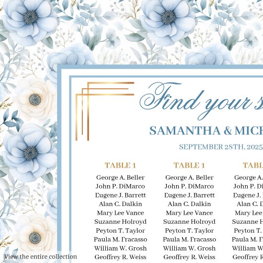 Luxe Waterverf Lichtblauw Goud Zitplaatskaart Poster