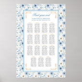 Luxe Waterverf Lichtblauw Goud Zitplaatskaart Poster (Voorkant)