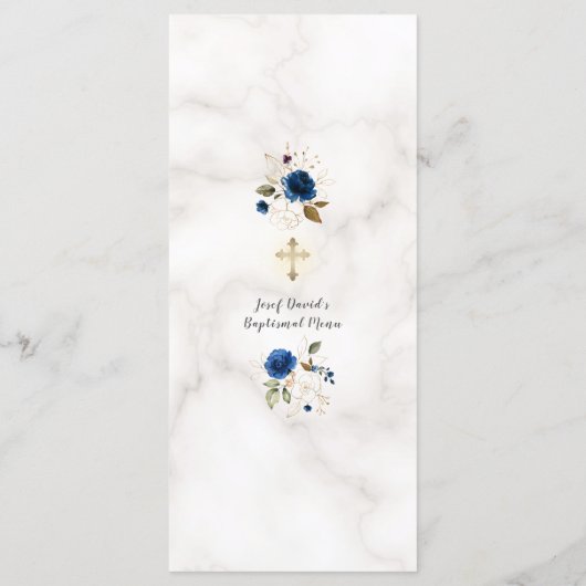 Luxe Waterverf Navy Blue Gold Floral Baptisme Menu (Achterkant)