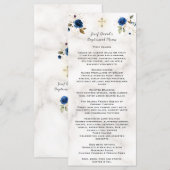 Luxe Waterverf Navy Blue Gold Floral Baptisme Menu (Voorkant / Achterkant)