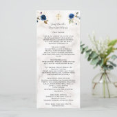 Luxe Waterverf Navy Blue Gold Floral Baptisme Menu (Staand voorkant)