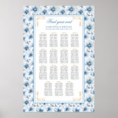 Luxe Waterverf Pastel Blauw Goud Zitplaatskaart Poster (Voorkant)