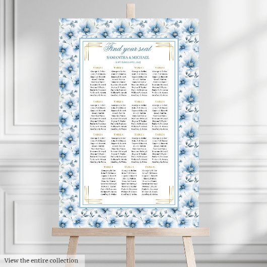 Luxe Waterverf Pastel Blauw Goud Zitplaatskaart Poster