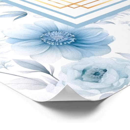 Luxe Waterverf Pastel Blauw Goud Zitplaatskaart Poster (Hoek)