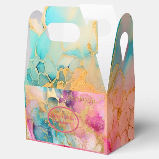 Luxe Waterverf Roze Blauw en Goud Abstract Bedankdoosjes (Geopend)