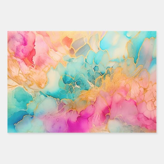 Luxe Waterverf Roze Blauw en Goud Abstract Inpakpapier Vel (Voorkant 2)