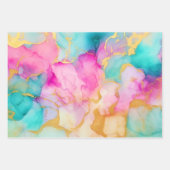 Luxe Waterverf Roze Blauw en Goud Abstract Inpakpapier Vel (Voorkant 3)
