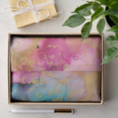 Luxe Waterverf Roze Blauw en Goud Abstract Tissuepapier (Geschenk)