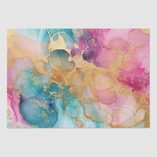 Luxe Waterverf Roze Blauw en Goud Abstract Tissuepapier (Voorkant)
