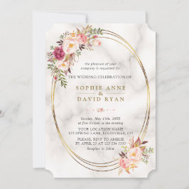Luxe Waterverf roze bloemen marmer Wedding Kaart