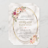 Luxe Waterverf roze bloemen marmer Wedding Kaart (Voorkant / Achterkant)