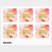 Luxe Waterverf Roze Bloemen met Nep Gouden Lijst Vierkante Sticker (Vel)