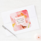 Luxe Waterverf Roze Bloemen Vierkante Sticker (Envelop)