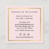 Luxe Waterverf roze Florals met Faux Gold Lijst Vierkante Visitekaartje (Achterkant)