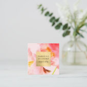 Luxe Waterverf roze Florals met Faux Gold Lijst Vierkante Visitekaartje (Staand voorkant)