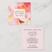 Luxe Waterverf Roze Florals Vierkante Visitekaartje (Voorkant / Achterkant)