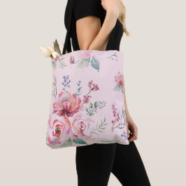 Luxe Waterverf Roze Rozen Botanische Esthetiek Tote Bag