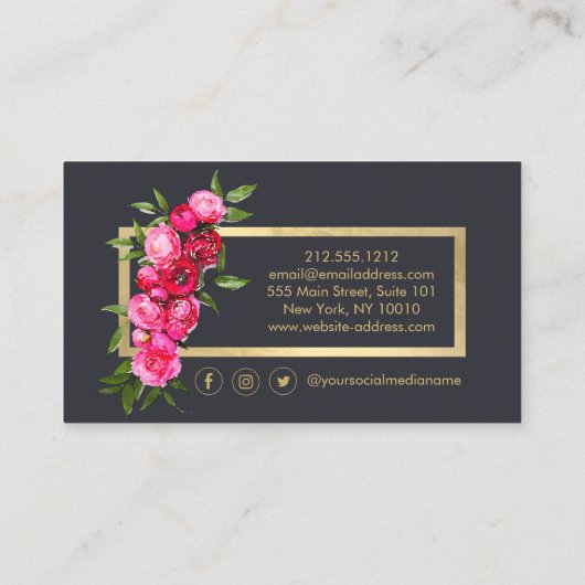 Luxe Waterverf Rozen Goud/Grijs Visitekaartje (Achterkant)