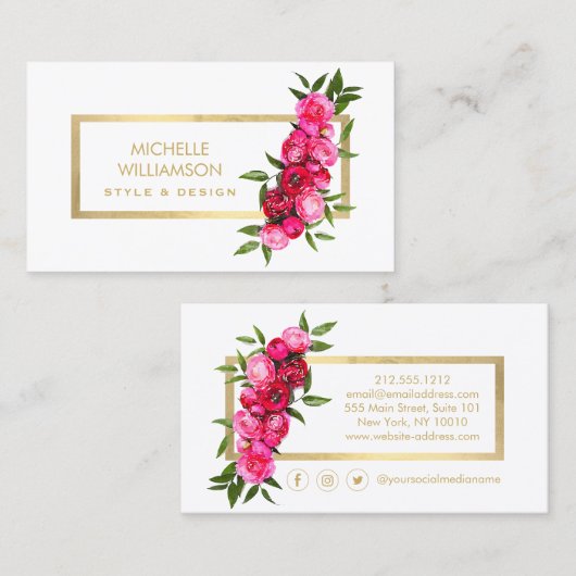 Luxe Waterverf Rozen Goud/Wit Visitekaartje (Voorkant / Achterkant)