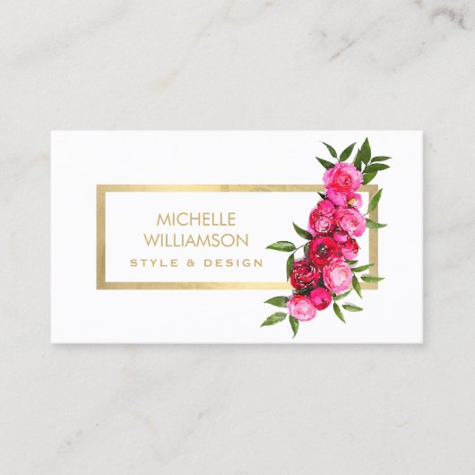 Luxe Waterverf Rozen Goud/Wit Visitekaartje (Voorkant)