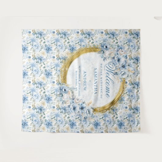 Luxe Waterverf Stoffig Blauw Goud Trouwtapijt Wandkleed (Voorkant (horizontaal))