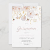 Luxe Waterverf Wildbloemen Blush Quinceanera Kaart (Voorkant)