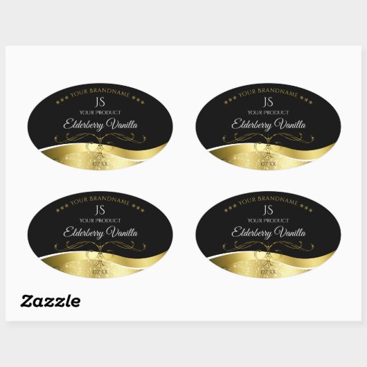 Luxe Wavy Gold Decor Donker Zwart Monogram Label (Vel)