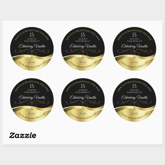 Luxe Wavy Gold Decor Donker Zwart Monogram Label (Vel)