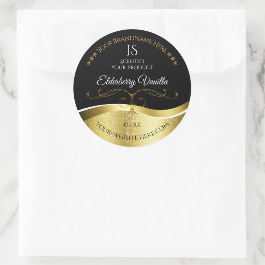Luxe Wavy Gold Decor Donker Zwart Monogram Label (Tas)