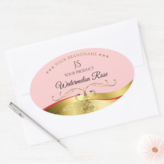 Luxe Wavy Gold Decor Licht Rood Monogram Label (Envelop)