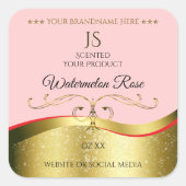 Luxe Wavy Gold Decor Licht Rood Monogram Label (Voorkant)