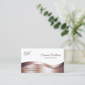 Luxe Wavy Roos Gold Decor Wit met Monogram Visitekaartje (Staand voorkant)