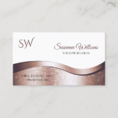 Luxe Wavy Roos Gold Decor Wit met Monogram Visitekaartje (Voorkant)