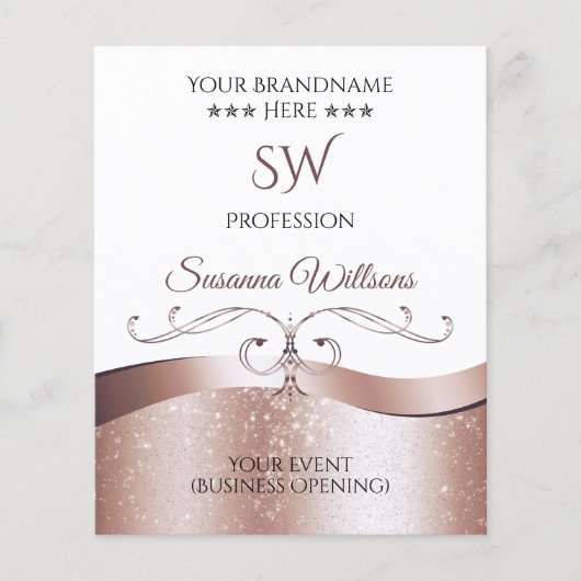Luxe Wavy Roos Gold Decor Witte Monogram Flyer (Voorkant)