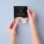 Luxe Wavy Roos Gold Decor Zwart Monogram Flyer (Hand)