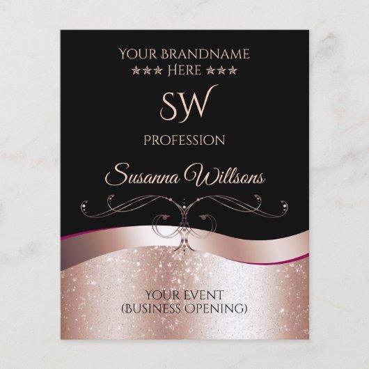 Luxe Wavy Roos Gold Decor Zwart Monogram Flyer (Voorkant)