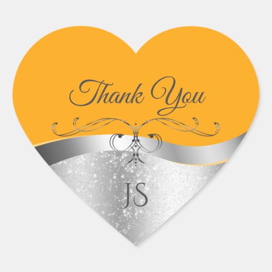 Luxe Wavy Silver Decor op Sinaasappel Dank u Hart Sticker (Voorkant)