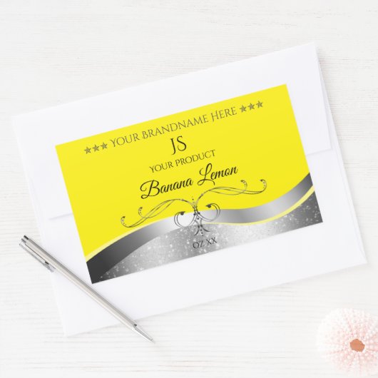Luxe Wavy Zilver Decor Geel Monogram Label (Envelop)
