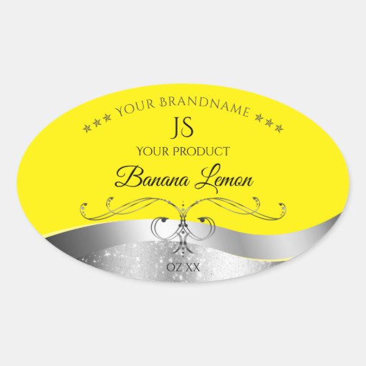 Luxe Wavy Zilver Decor Geel Monogram Label (Voorkant)
