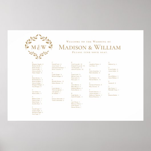 Luxe Wedding Crest Monogram gastenkaart Poster (Voorkant)