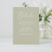Luxe Wedding | Moss Green Guest Details Insert Informatiekaartje (Staand voorkant)