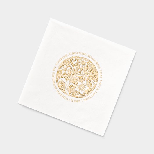 Luxe weelderige gouden en witte art deco bloemen folie servetten (Links)