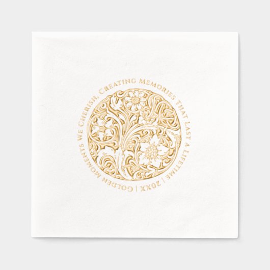 Luxe weelderige gouden en witte art deco bloemen folie servetten (Voorkant)