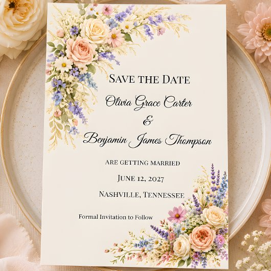 Luxe Weide Met Pastel Wilde Bloemen Save The Date